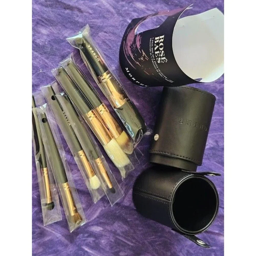 Morphe Rose Baes 7Pc Rose Gold Eye Face Makeup Brush Collection Black Tubby Case